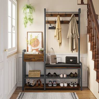 Entryway hook clearance and shelf bench